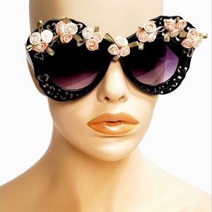 Black Floral Oversized Sunglasses Party Funky Music Festival Flower Eyewear